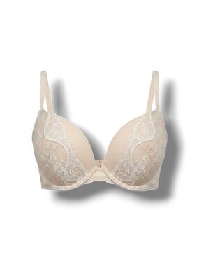 Victoria’s Secret Dream Angels Lace Covered Push-up Bra Plunge Demi Ivory 38C